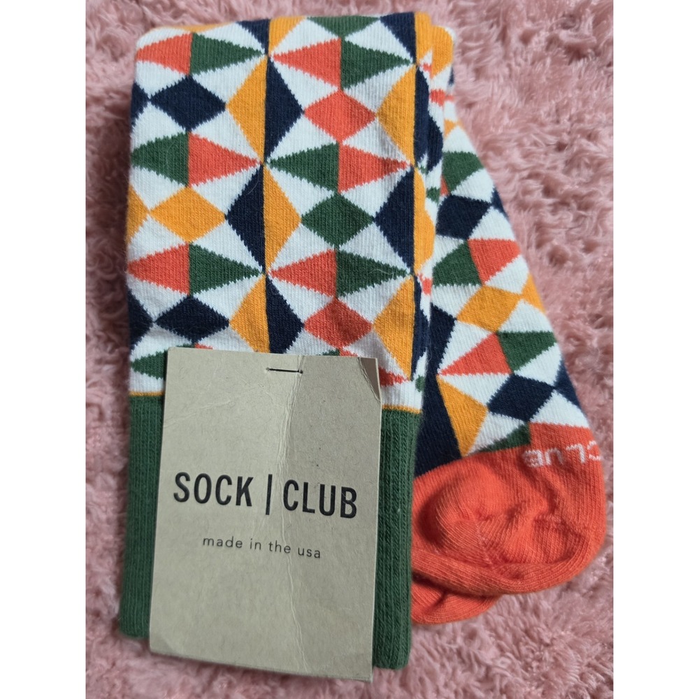 Sock Club Made In USA Crew Socks Geometric Harlequin Multicolor Womens Medium
